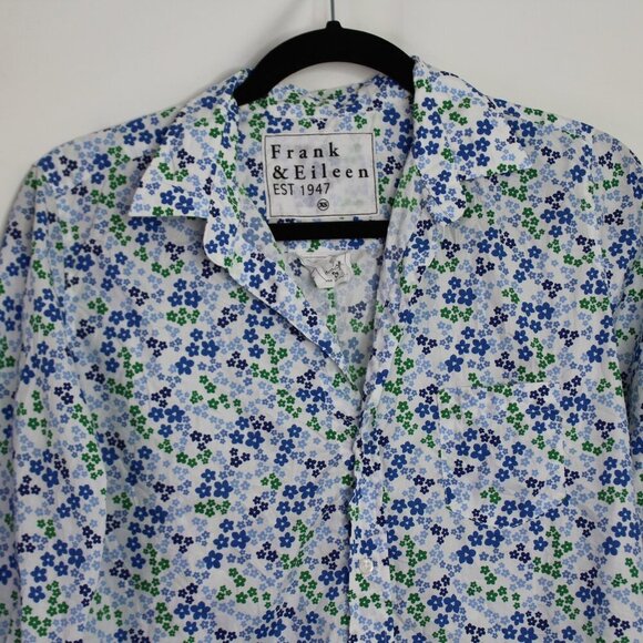 Frank & Eileen Barry Signature Crinkle Cotton Button Up Shirt Blue-Green Floral - Picture 5 of 11